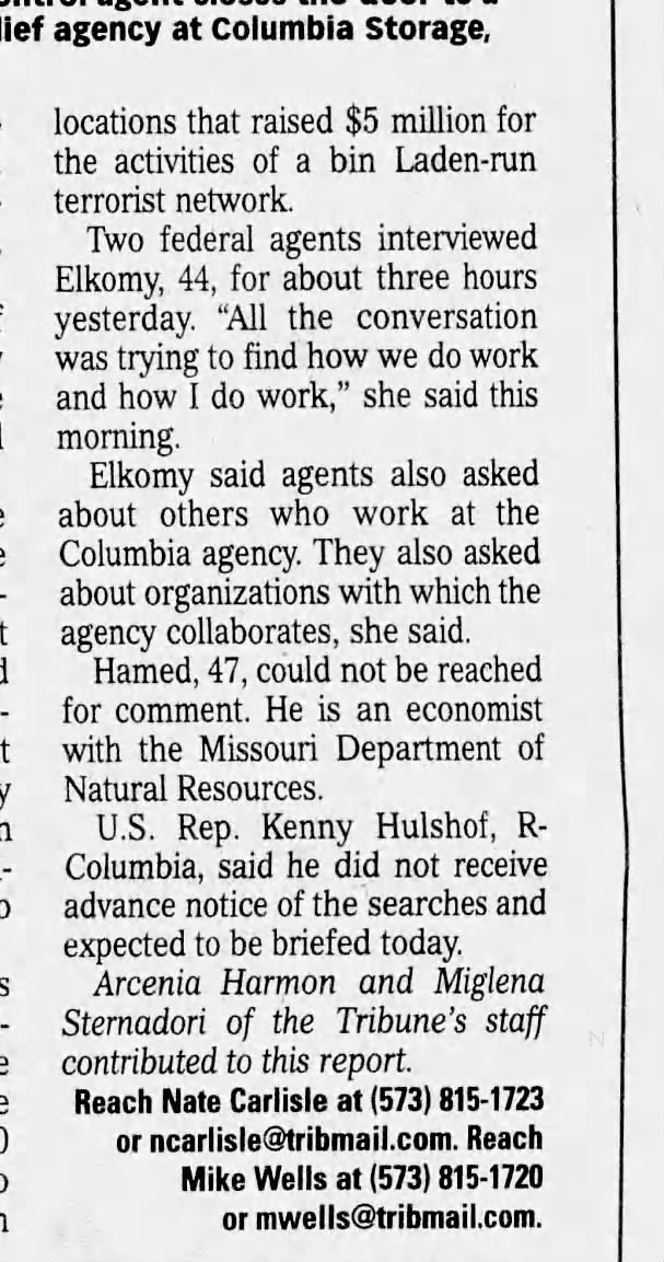 Newspaper clipping: Elkomy FBI quote